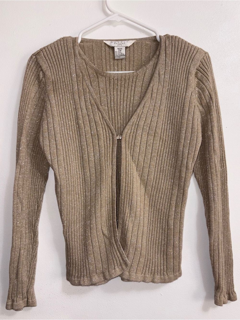 Shimmery Taupe Ribbed Zip Cardigan